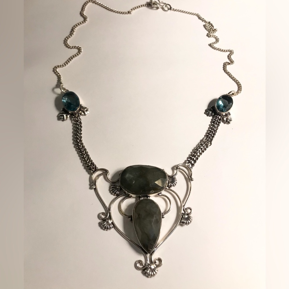 Labradorite Blue Topaz Stamped 925 Sterling Silver Necklace